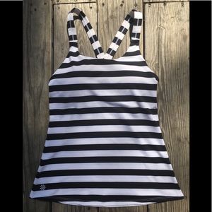 ATHLETA Black White Striped Top S